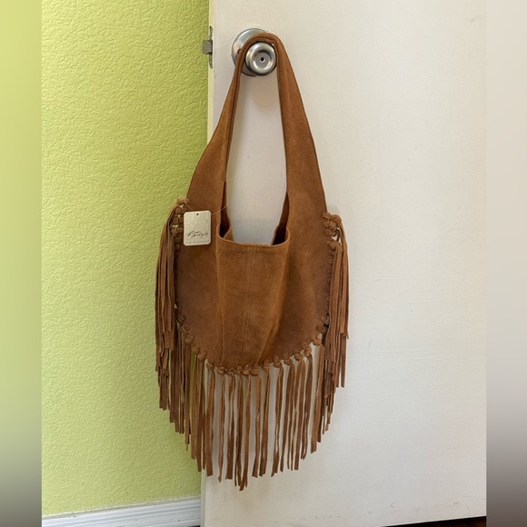 Free People Tan Suede Fringe Hobo Bag - Picture 13 of 16